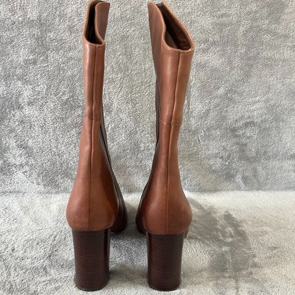 J.Crew Anya Mid Calf Stacked Boot Burnished Brown Leather Womens Size 12 - Picture 7 of 12